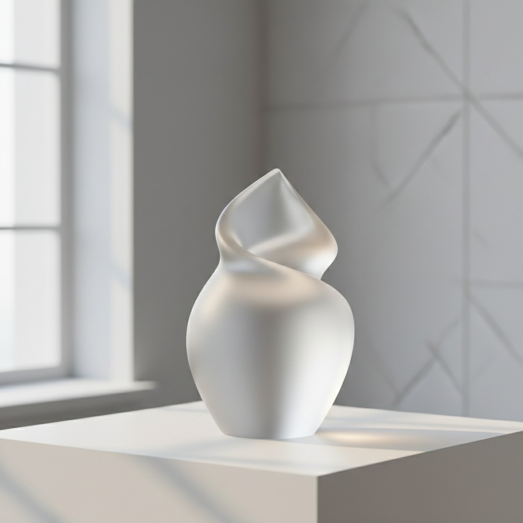 "Residential interior design, white ceramic left-facing pot placed on a large white surface near a window's bright natural...