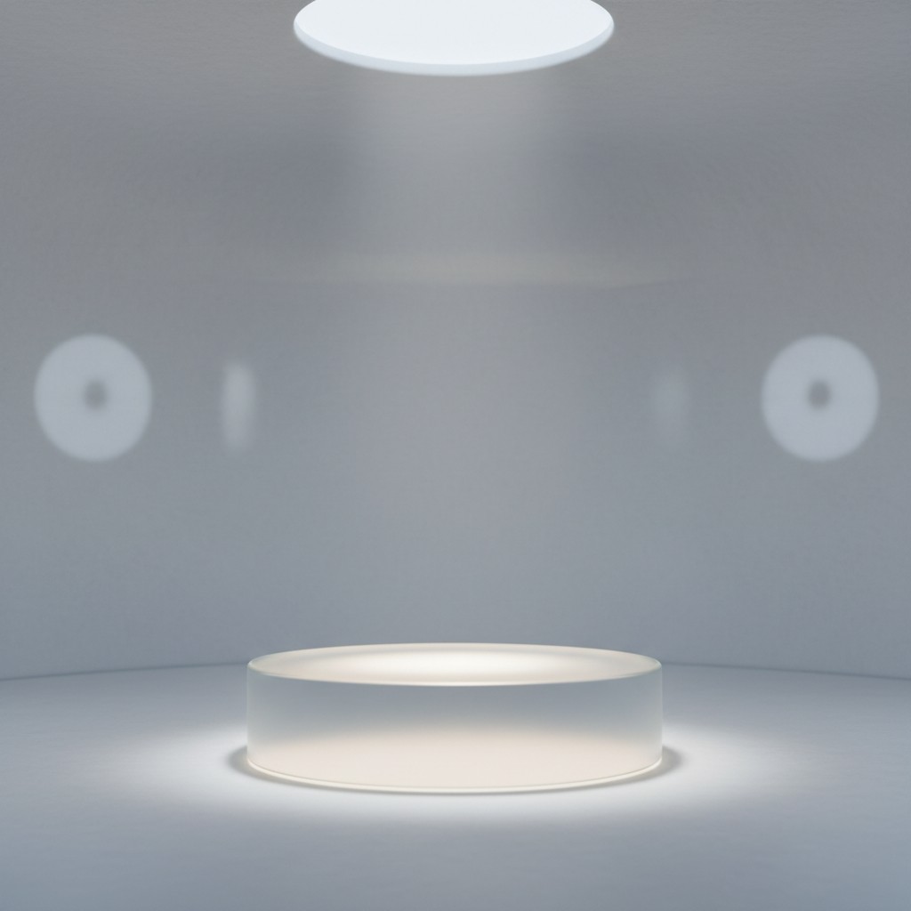 The bowl is sitting on a table in a modern minimalist room with white walls and white lighting pendant fixtures.
